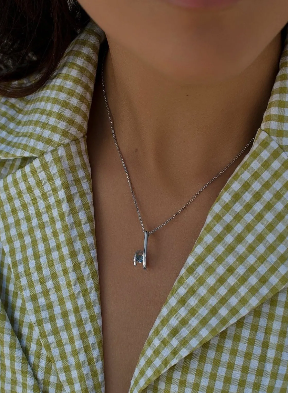 Collares Con Piedras | LINEARGENT Colgantes plata originales diseño zig-zag con gema azul