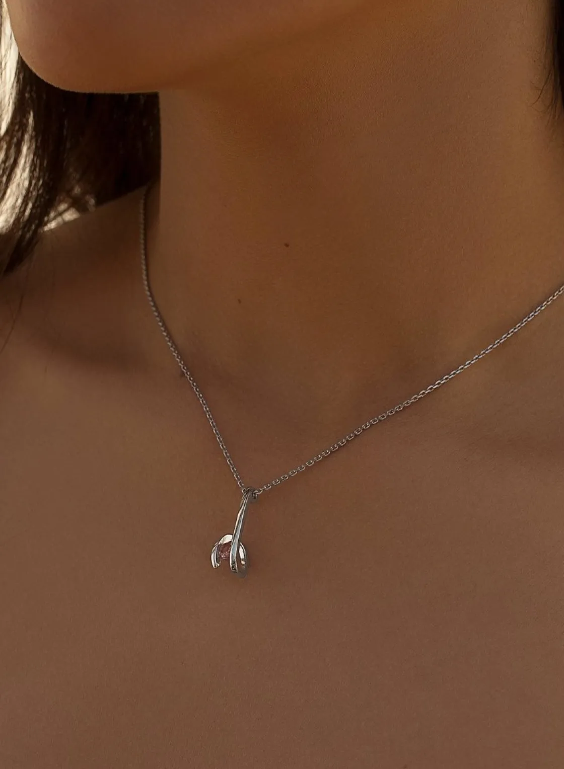 Collares Con Piedras | LINEARGENT Colgantes plata originales diseño zig-zag con gema rosa