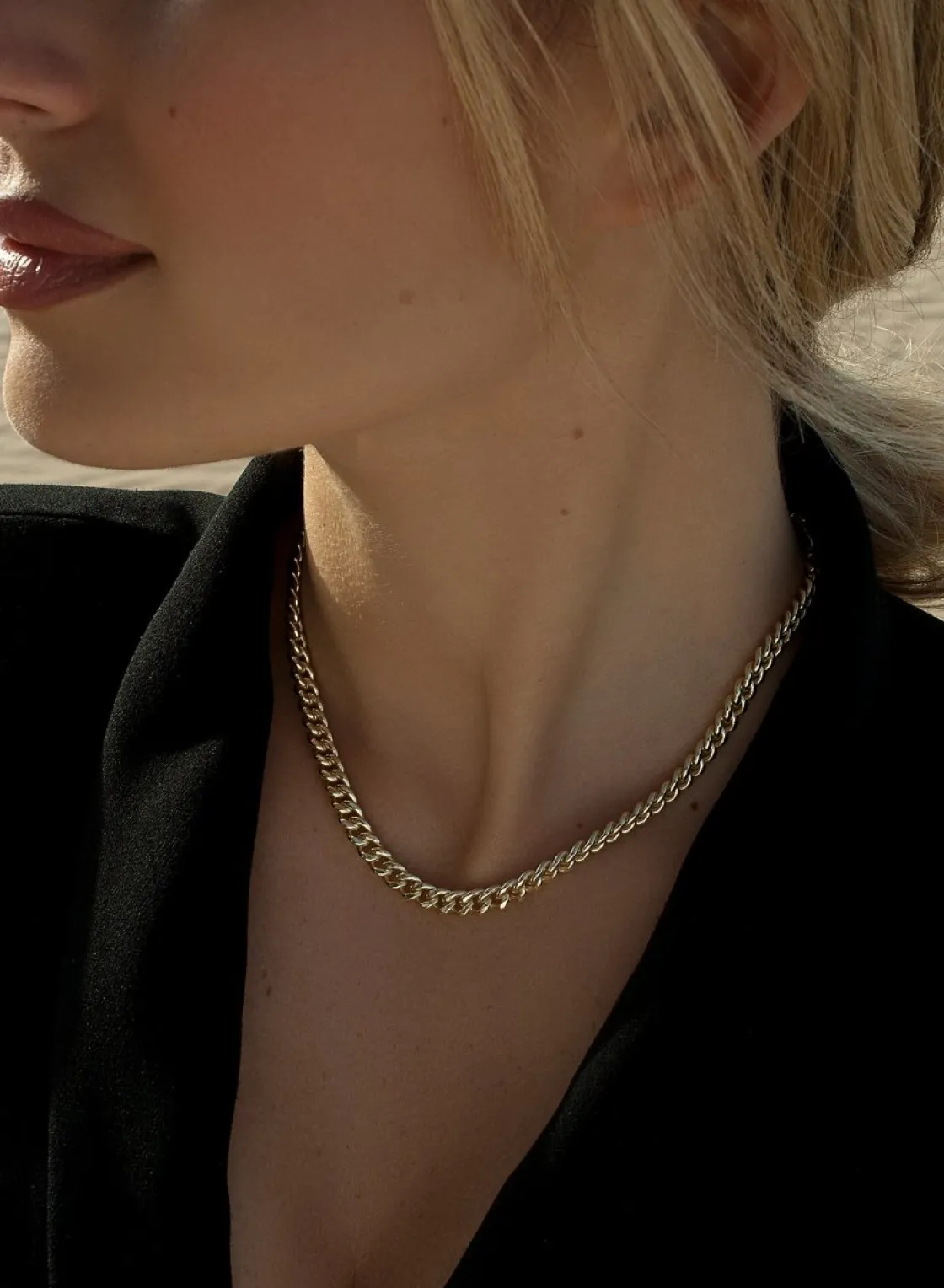 Collar Cadena | Collares Cortos | LINEARGENT Collar cadena bañada en oro diseño de eslabones pequeños