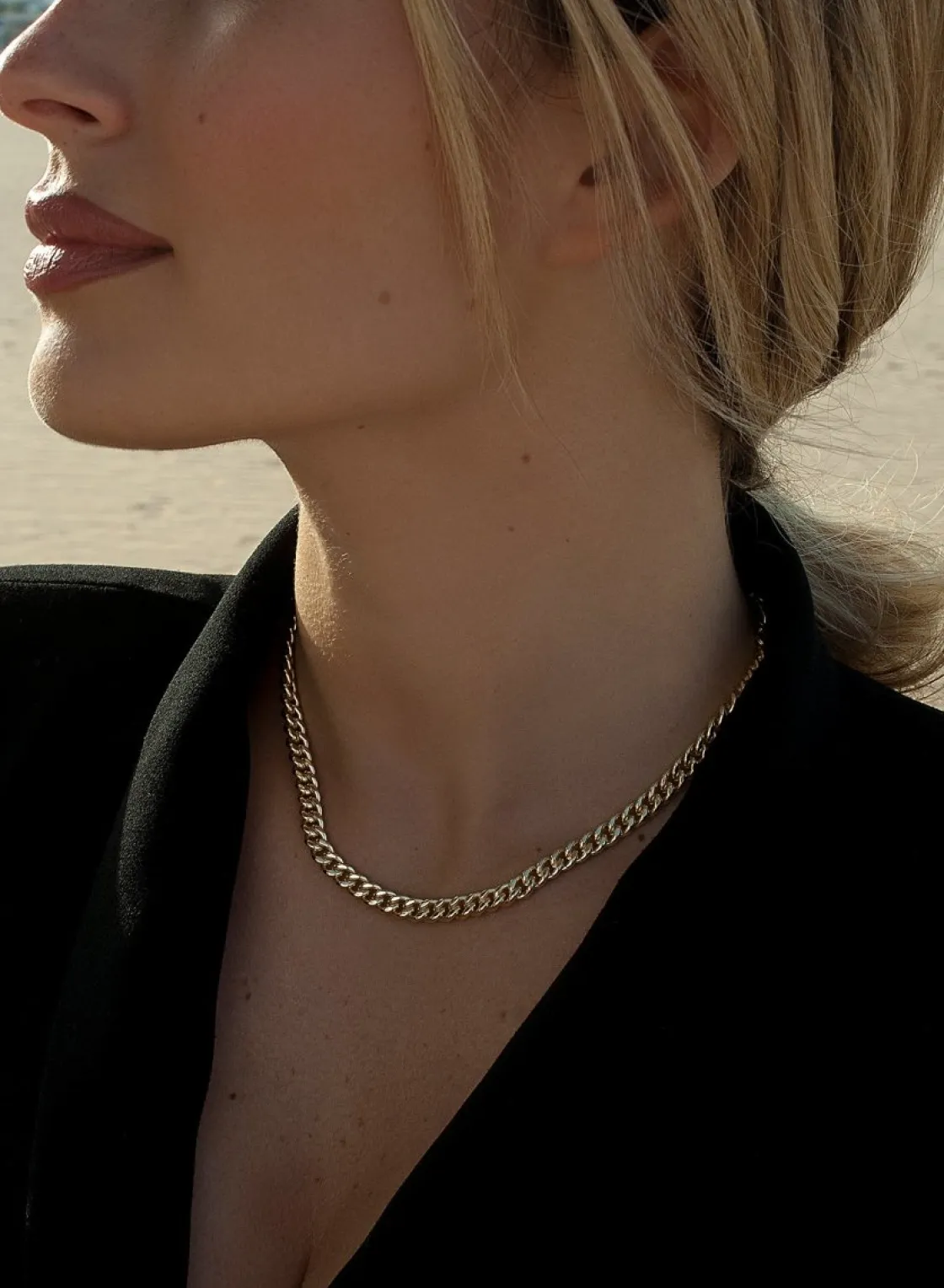Collar Cadena | Collares Cortos | LINEARGENT Collar cadena bañada en oro diseño de eslabones pequeños