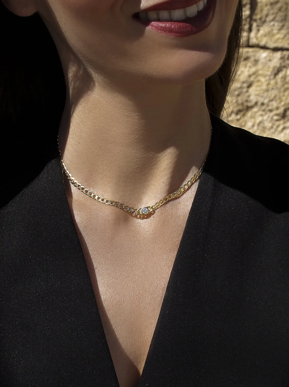 Collares Cortos | LINEARGENT Collar cadena de eslabones con detalle de circonita