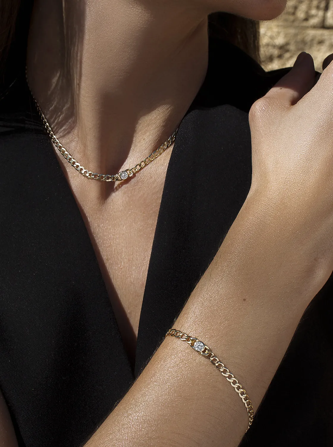 Collares Cortos | LINEARGENT Collar cadena de eslabones con detalle de circonita