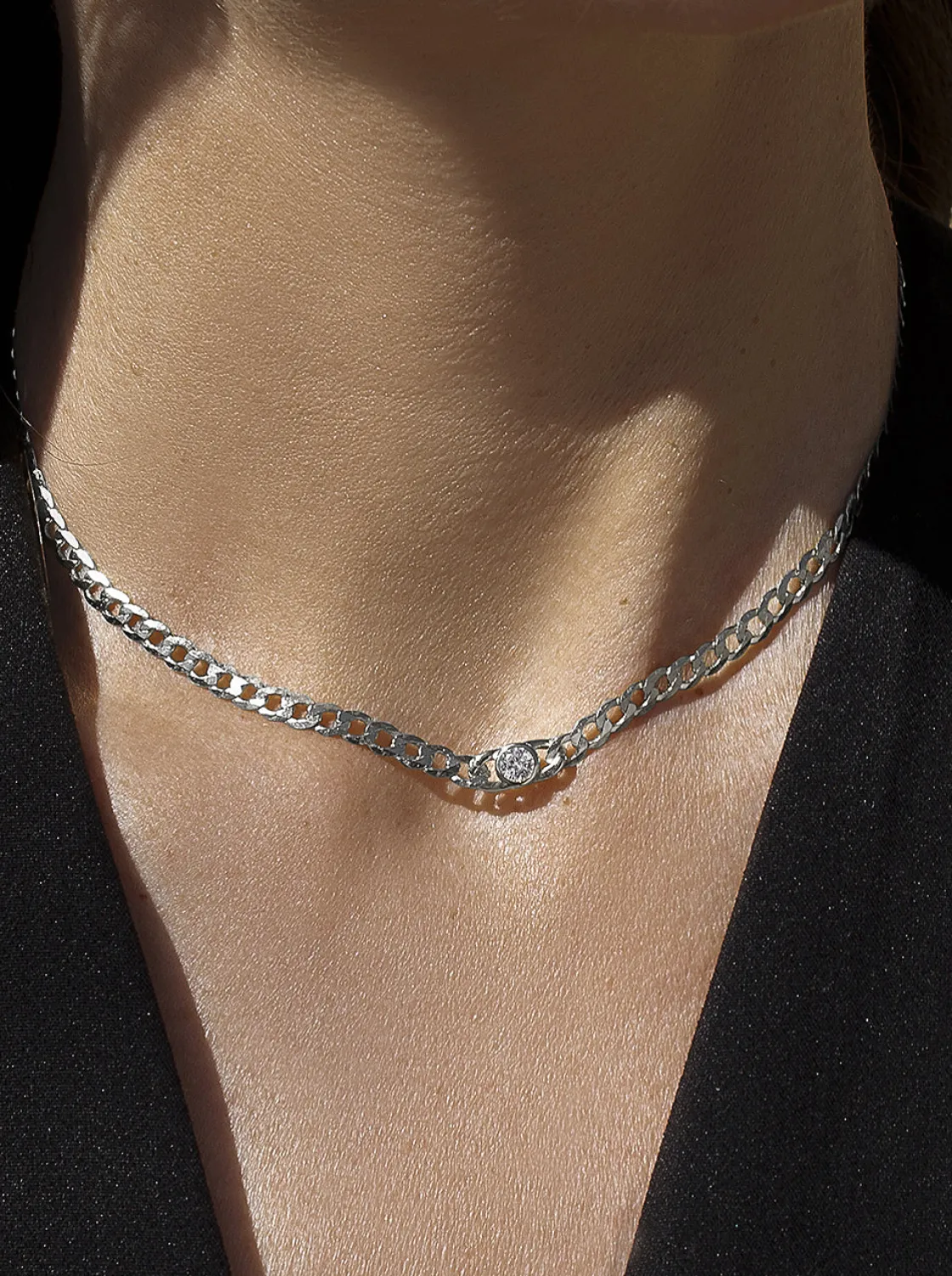 Collares Cortos | LINEARGENT Collar cadena de plata diseño eslabones con circonita
