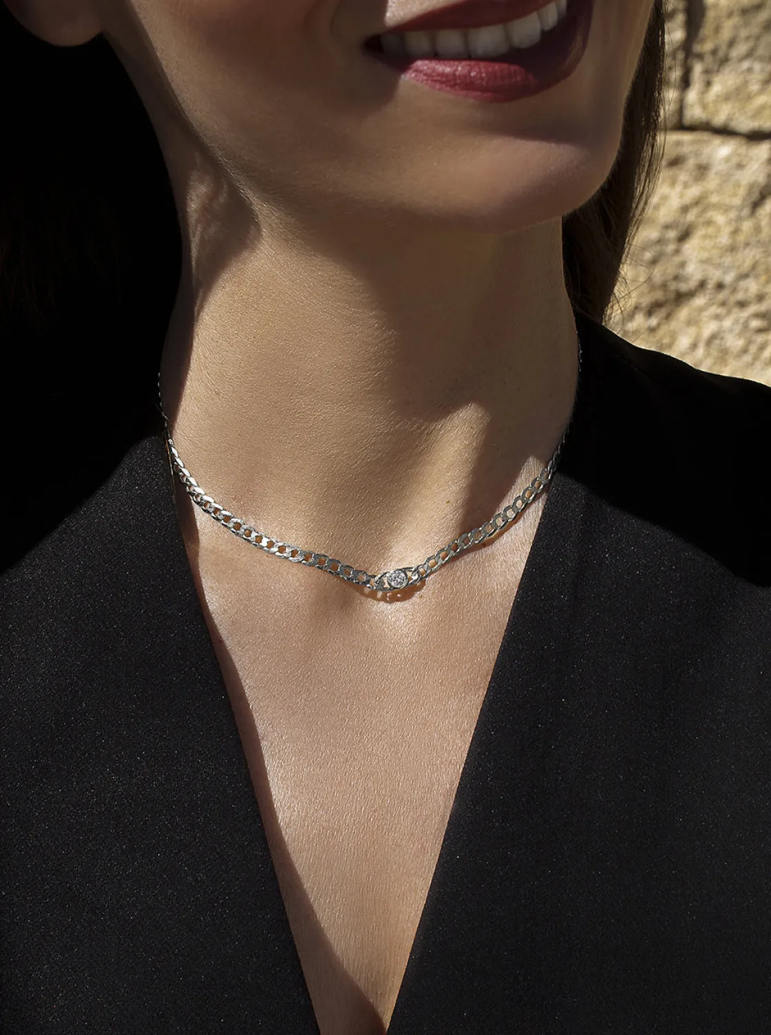 Collares Cortos | LINEARGENT Collar cadena de plata diseño eslabones con circonita