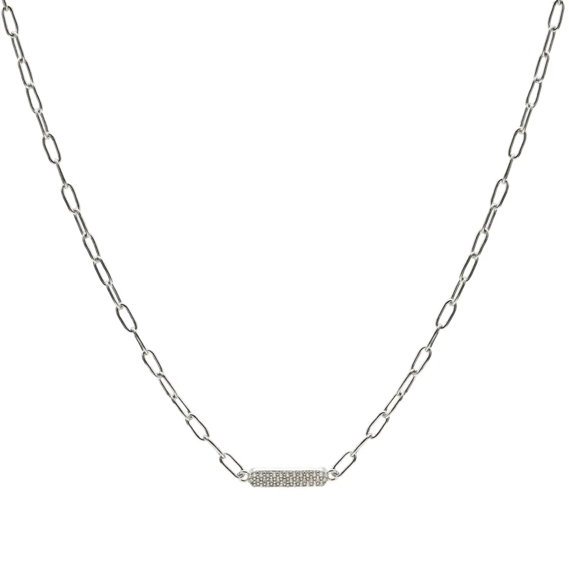 Collar Cadena | Collares Cortos | LINEARGENT Collar cadena de plata diseño placa con circonitas