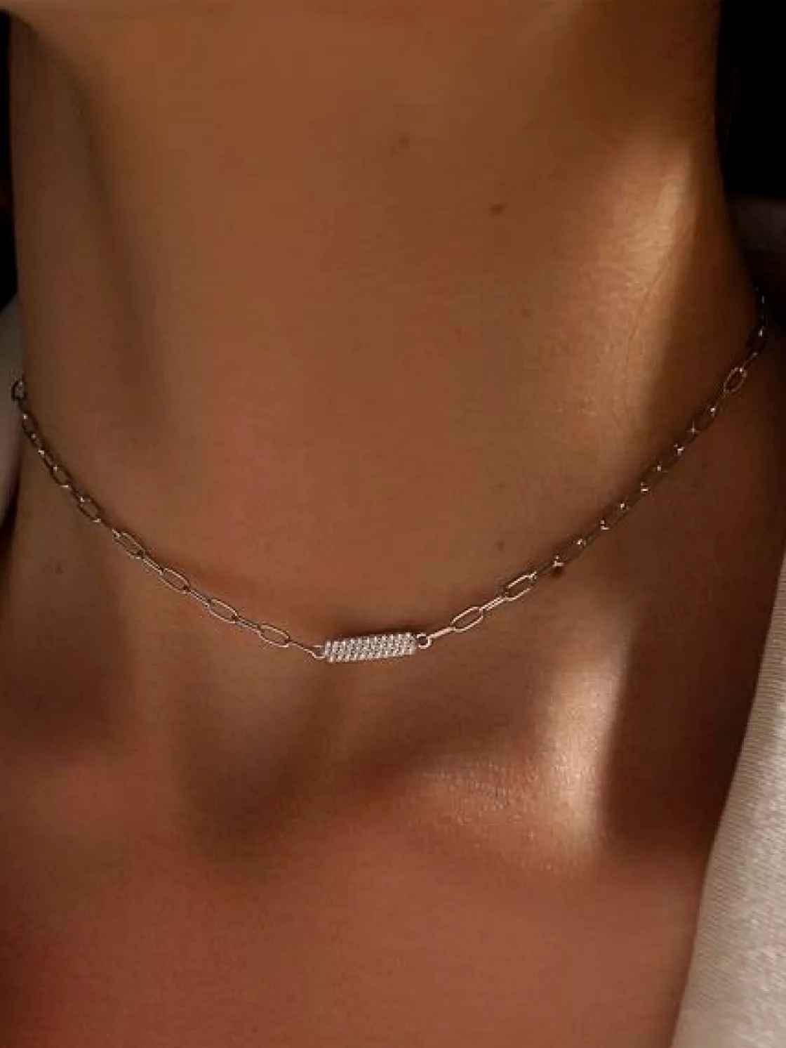 Collar Cadena | Collares Cortos | LINEARGENT Collar cadena de plata diseño placa con circonitas