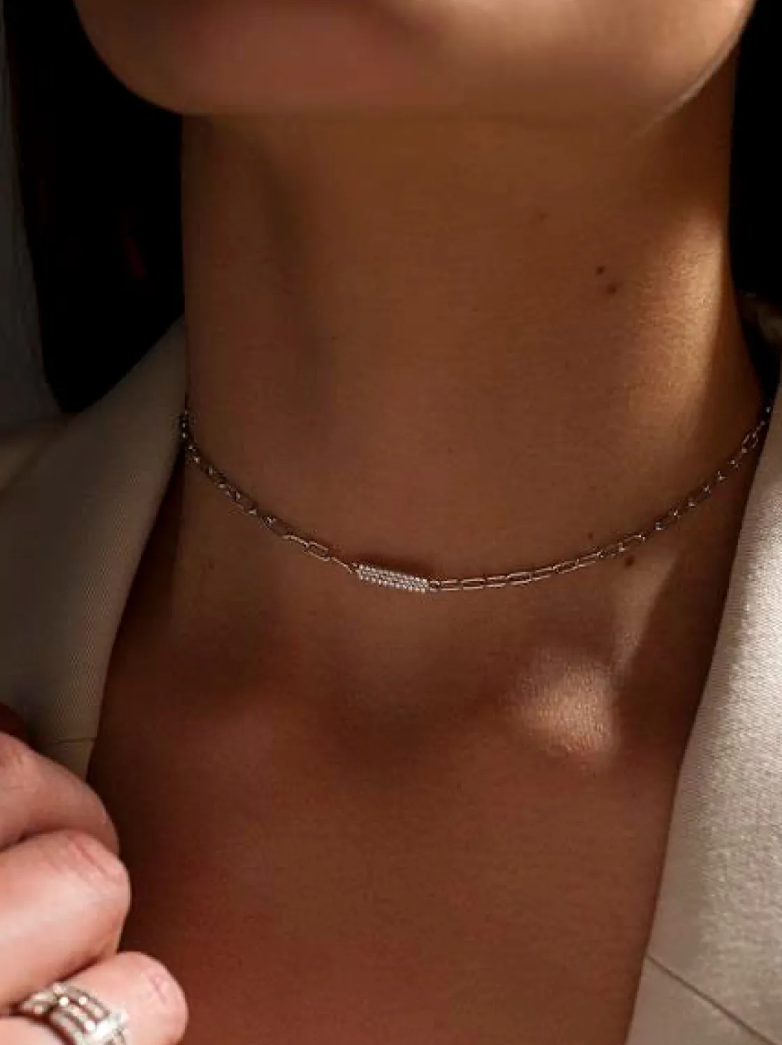 Collar Cadena | Collares Cortos | LINEARGENT Collar cadena de plata diseño placa con circonitas