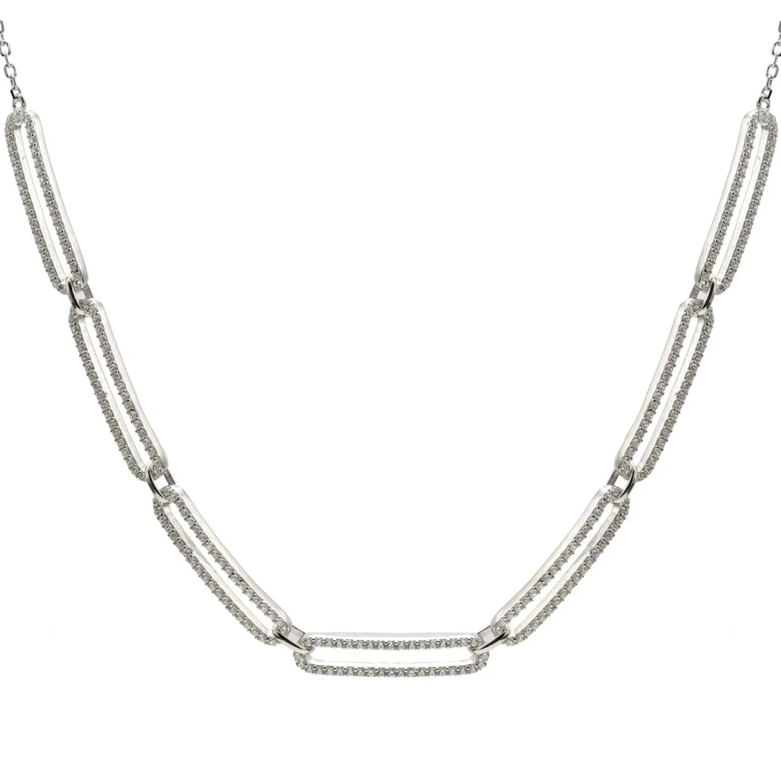 Collar Cadena | Collares Cortos | LINEARGENT Collar cadena de plata diseño rectangular y circonitas