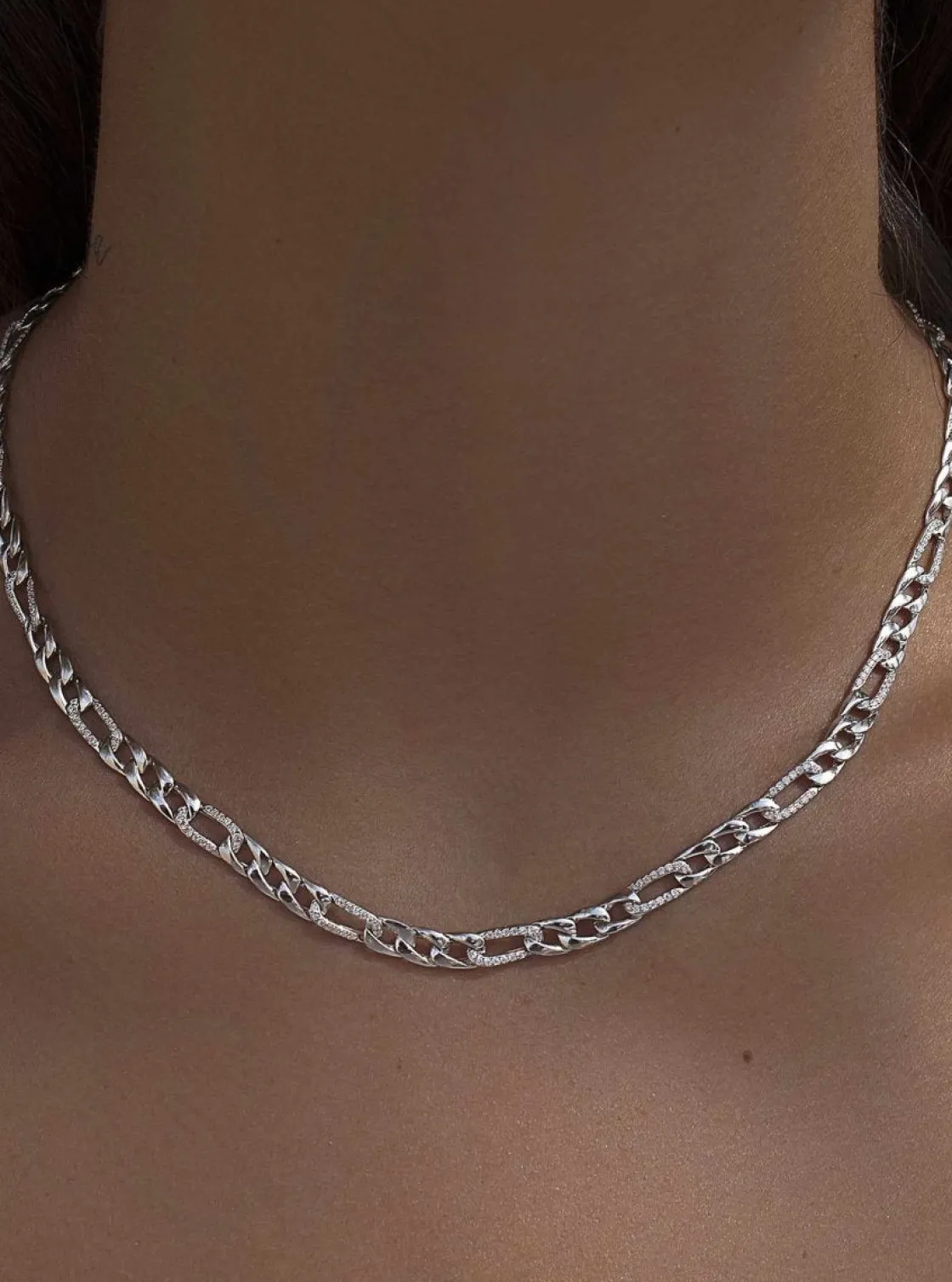 Collar Cadena | Collares Cortos | LINEARGENT Collar cadena diseño de eslabones con circonitas y lisos