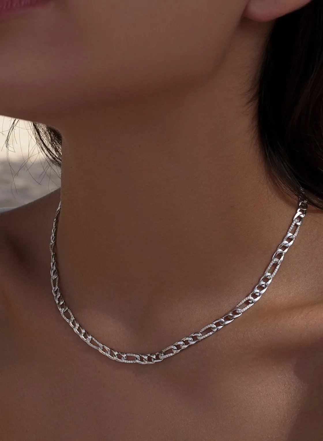 Collar Cadena | Collares Cortos | LINEARGENT Collar cadena diseño de eslabones con circonitas y lisos
