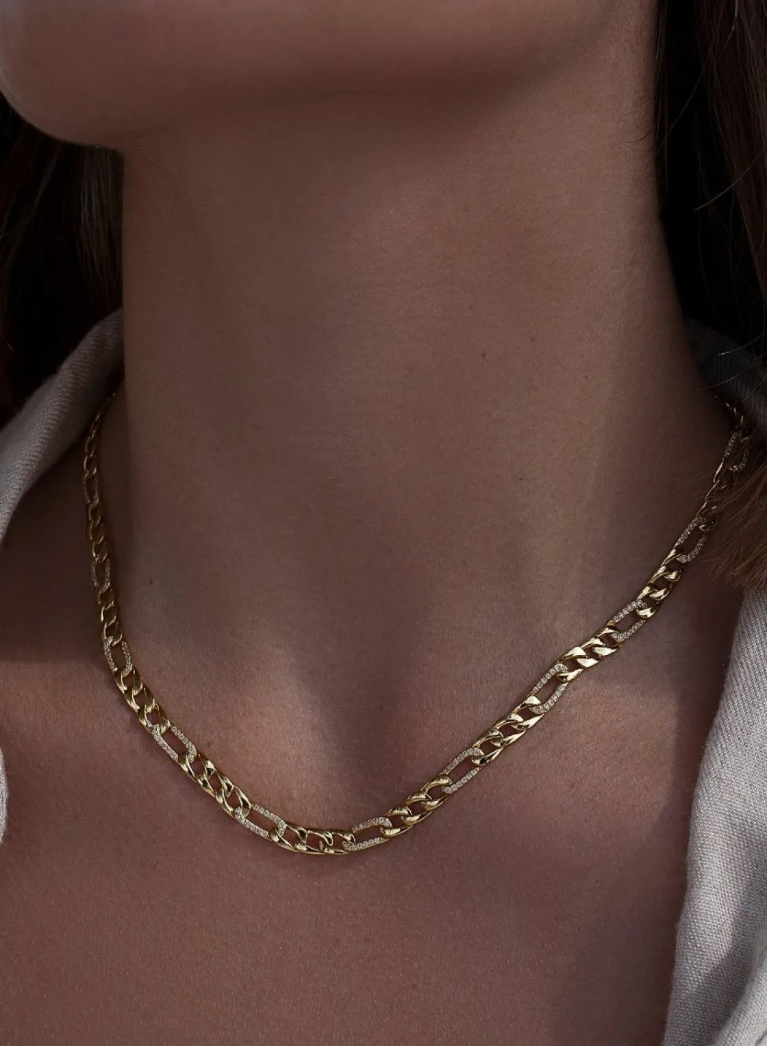 Collar Cadena | Collares Cortos | LINEARGENT Collar cadena diseño de eslabones lisos y brillantes