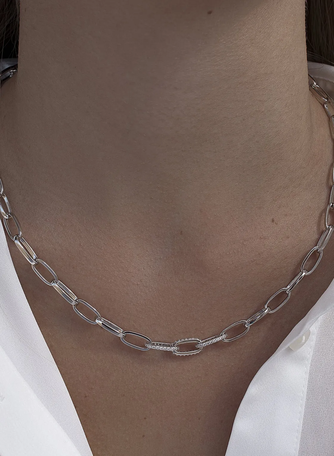 Collar Cadena | Collares Cortos | LINEARGENT Collar cadena diseño de paper clip con circonitas