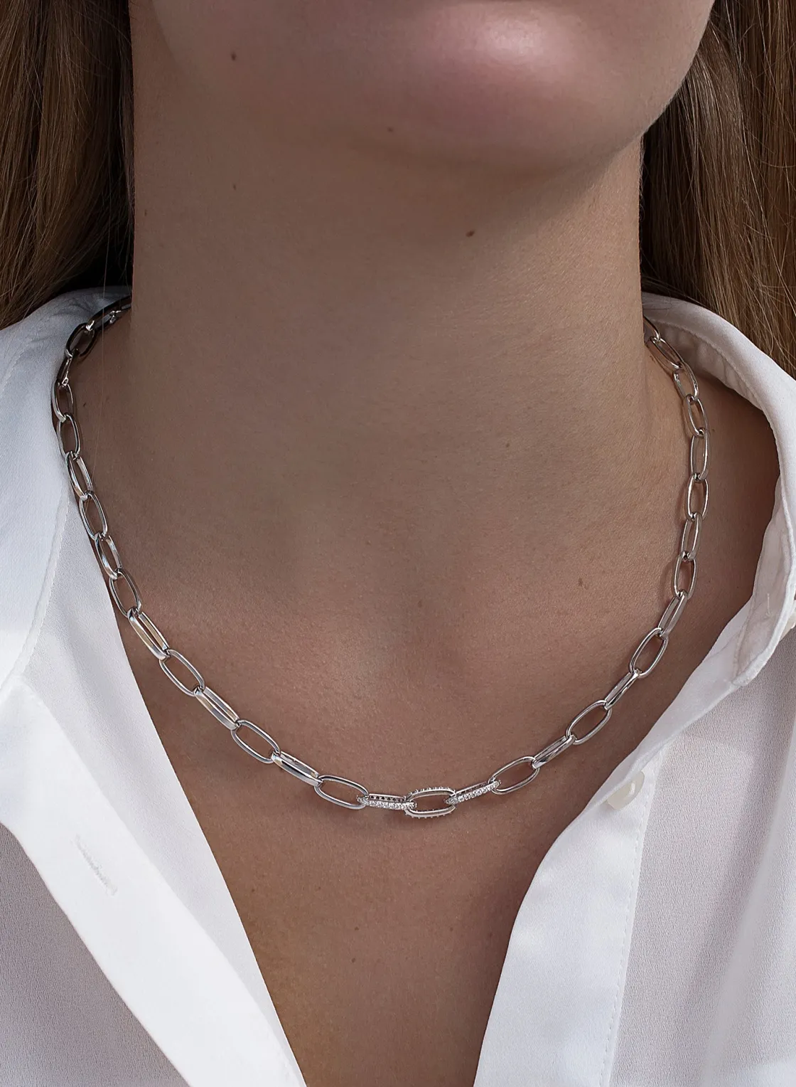 Collar Cadena | Collares Cortos | LINEARGENT Collar cadena diseño de paper clip con circonitas