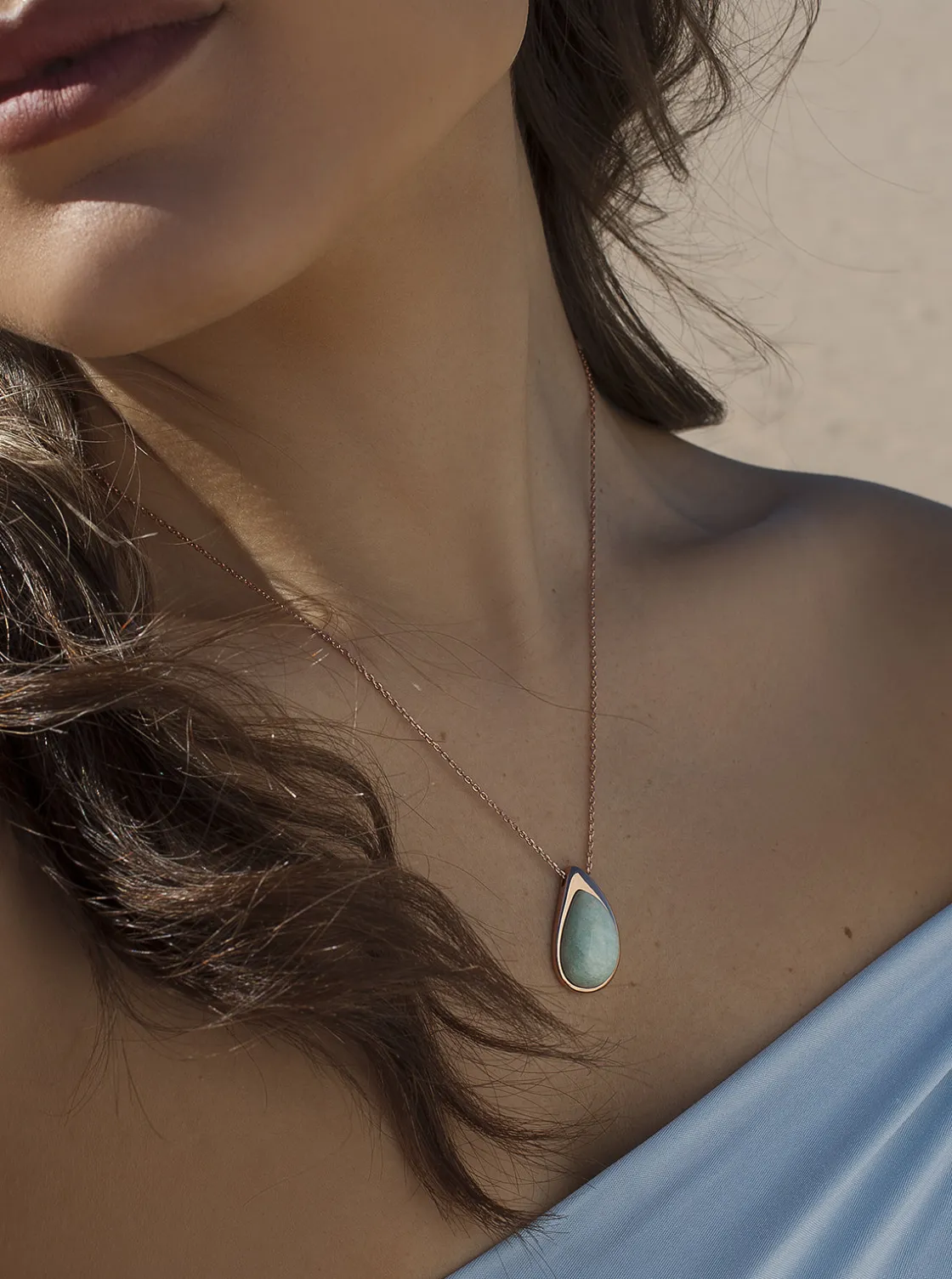 Collares Con Piedras | LINEARGENT Collar con piedra aquamarina en forma de gota