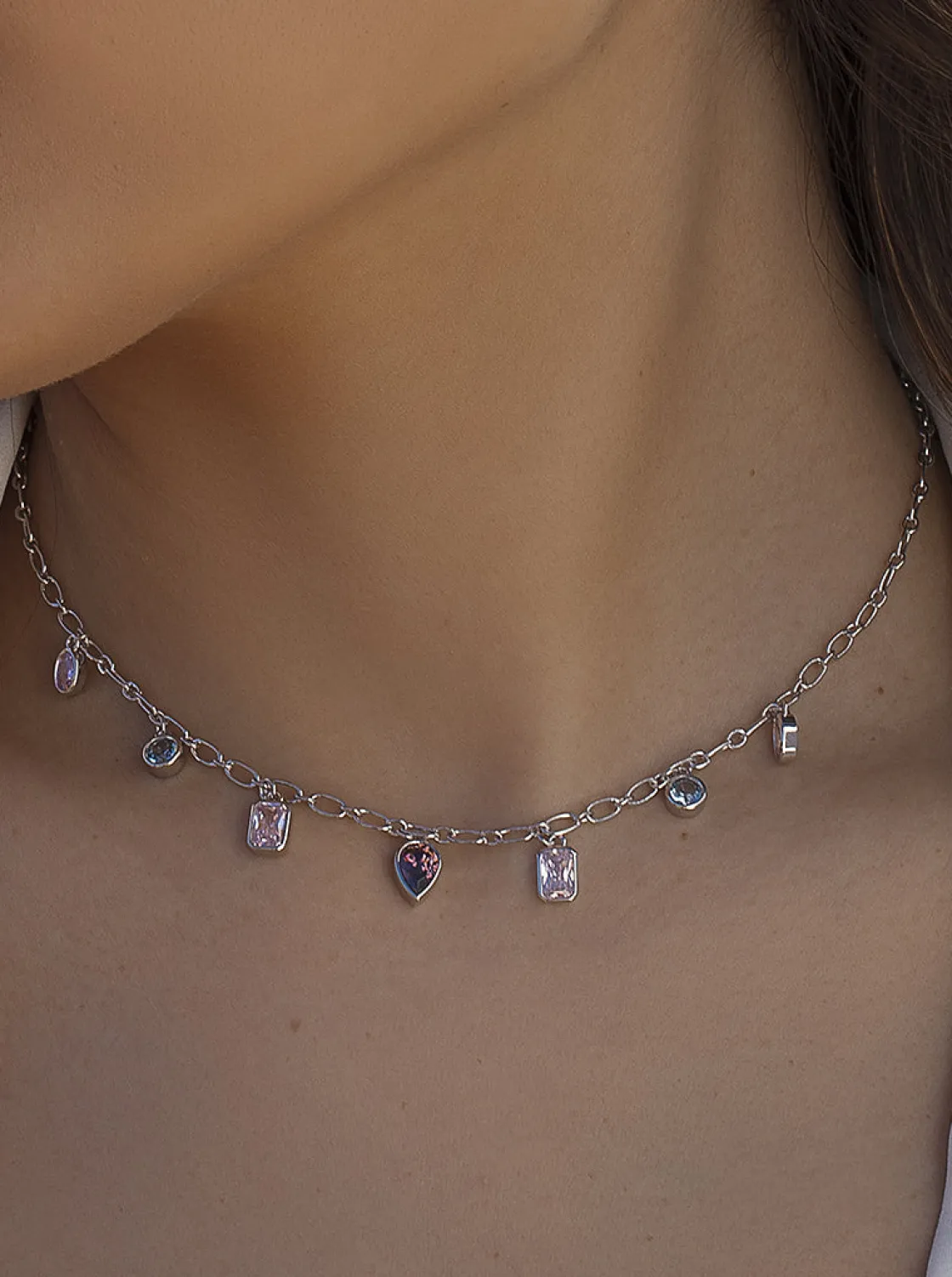 Collares Con Piedras | Collares Con Mini Colgantes | LINEARGENT Collar con piedras colgantes en tonos románticos