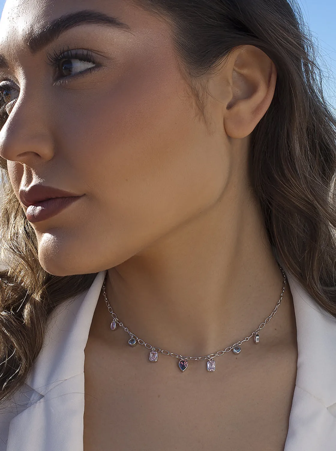 Collares Con Piedras | Collares Con Mini Colgantes | LINEARGENT Collar con piedras colgantes en tonos románticos