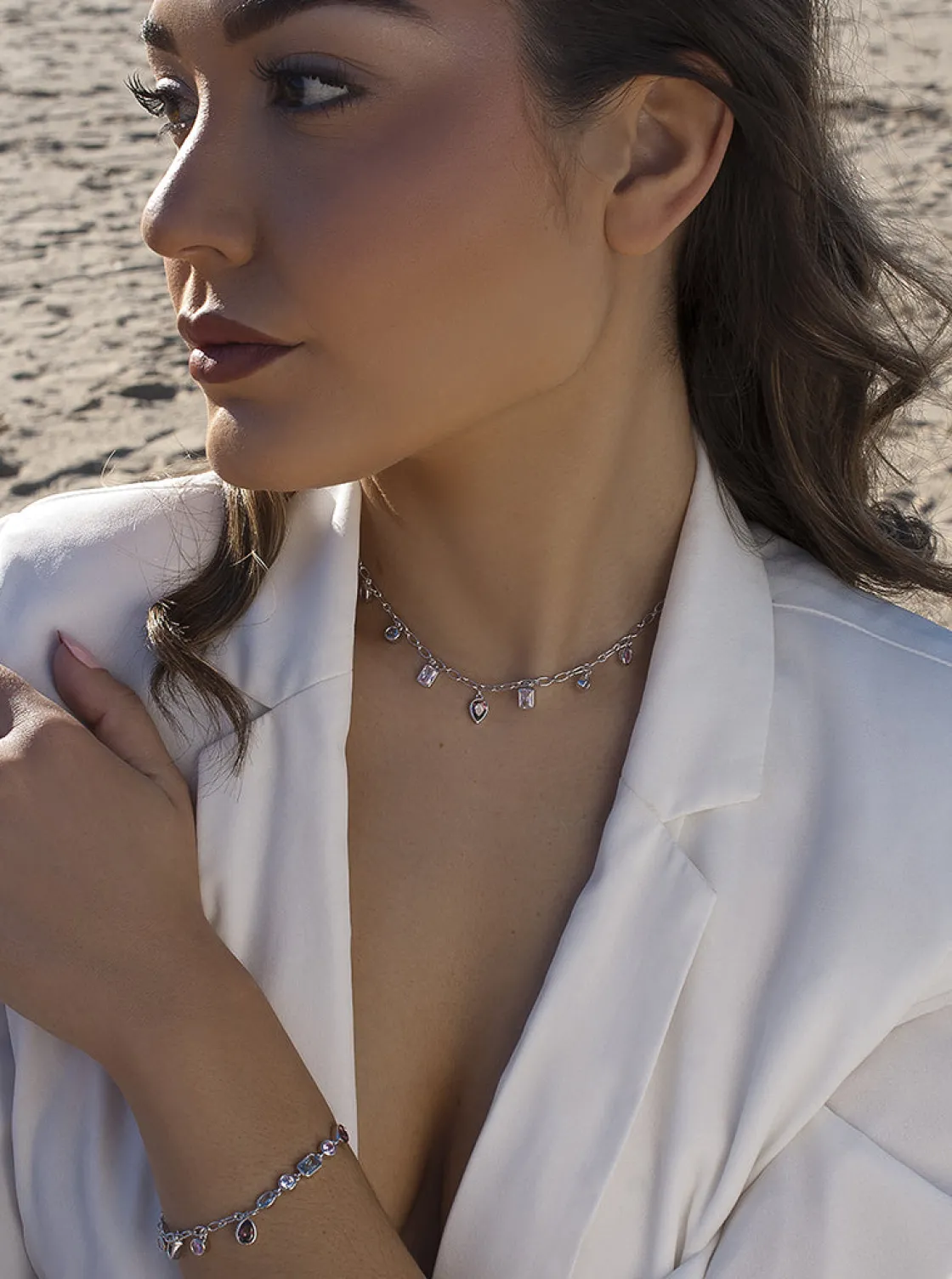 Collares Con Piedras | Collares Con Mini Colgantes | LINEARGENT Collar con piedras colgantes en tonos románticos