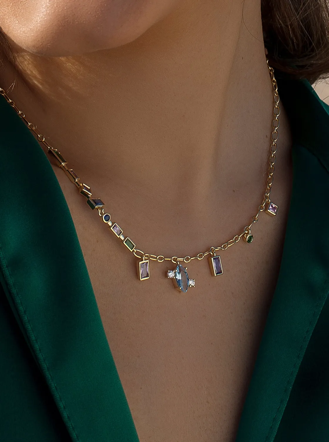Collares Con Piedras | LINEARGENT Collar con piedras de distintas formas y tonos frios