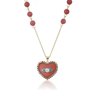 Collar Medalla | LINEARGENT Collar medalla bañada en oro diseño corazón y piedras de colores
