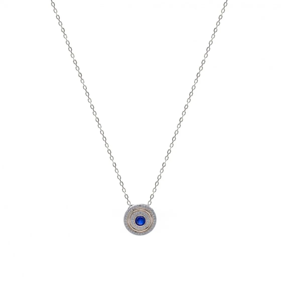 Collares Con Piedras | Collar Medalla | LINEARGENT Collar medalla con circonitas y gema central azul