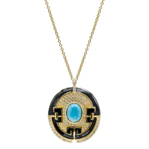 Collares Con Piedras | LINEARGENT Collar medalla de diseño circular con circonitas y esmalte