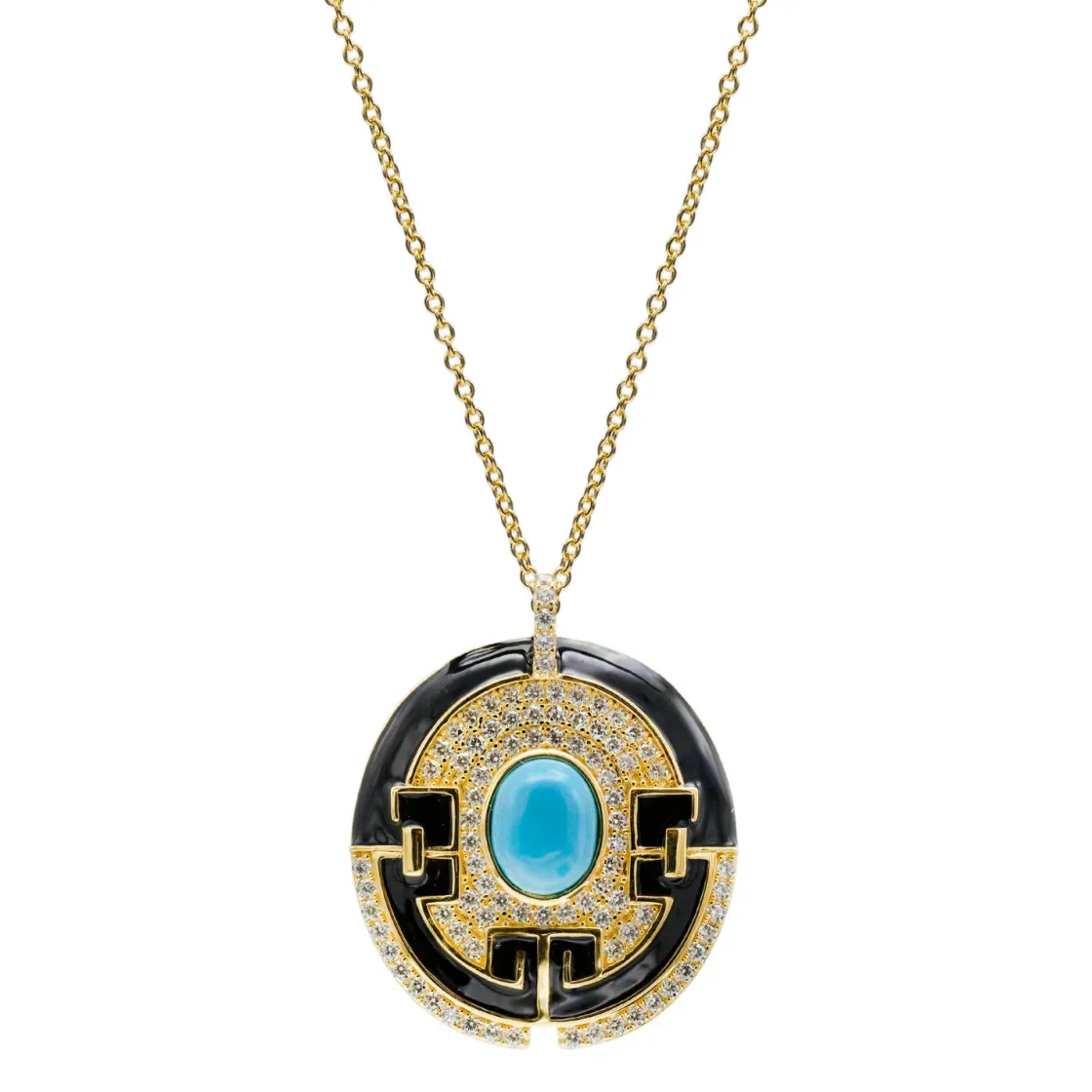 Collares Con Piedras | LINEARGENT Collar medalla de diseño circular con circonitas y esmalte