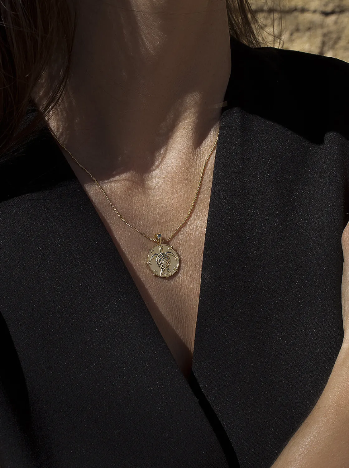 Collar Medalla | LINEARGENT Collar medalla de plata bañada en oro diseño tortuga