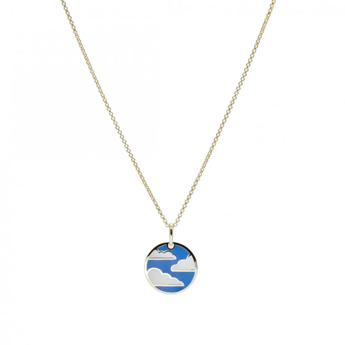 Collar Medalla | LINEARGENT Collar medalla de plata de motivo nubes de esmalte en tono azul eléctrico