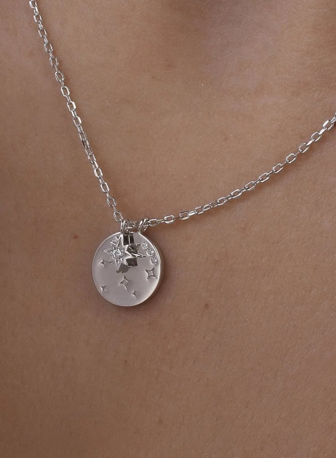 Collar Medalla | LINEARGENT Collar medalla de plata pequeño diseño de medalla estrella