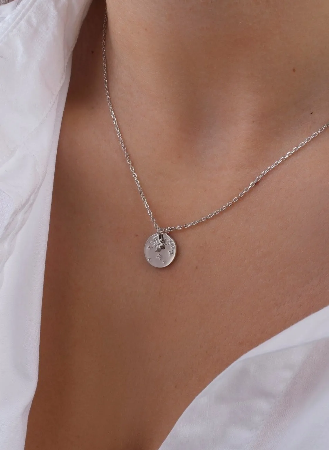 Collar Medalla | LINEARGENT Collar medalla de plata pequeño diseño de medalla estrella