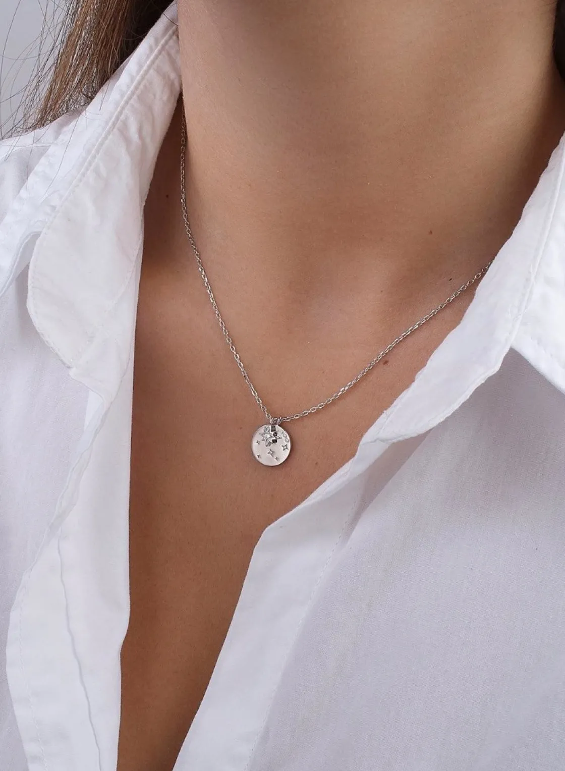Collar Medalla | LINEARGENT Collar medalla de plata pequeño diseño de medalla estrella