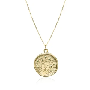 Collar Medalla | LINEARGENT Collar medalla diseño medusa con circonitas verdes