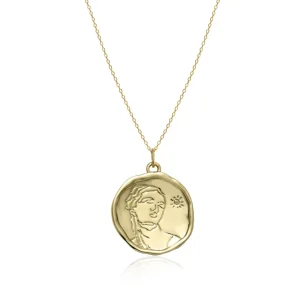 Collar Medalla | LINEARGENT Collar medalla dorada diseño de rostro y sol