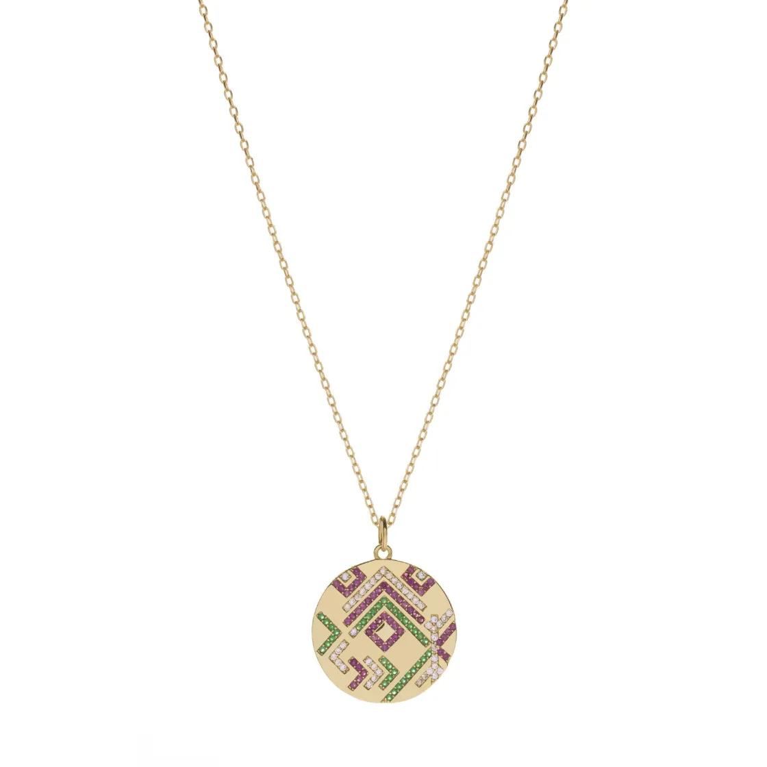 Collar Medalla | LINEARGENT Collar medalla en dorado diseño mosaico multicolor