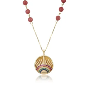Collar Medalla | LINEARGENT Collar medalla motivo central diseño medio arcoiris y rayos de sol
