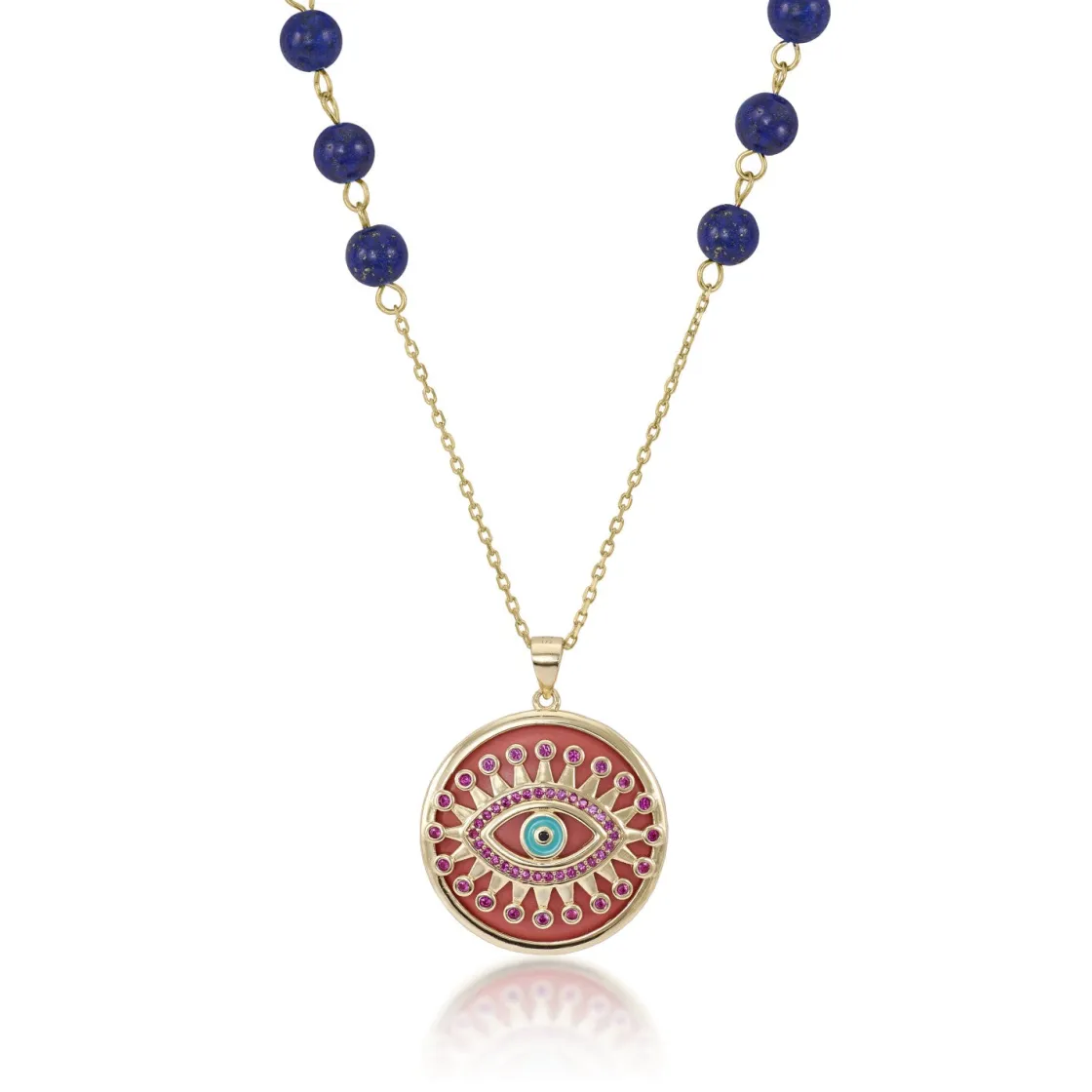 Collar Medalla | LINEARGENT Collar medalla motivo central ojo con circonitas y esmalte azul