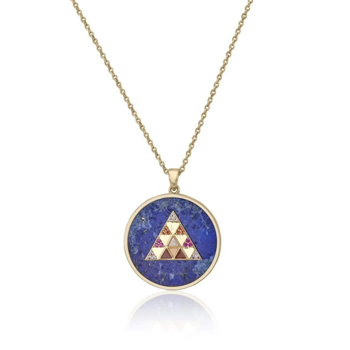 Collares Con Piedras | Collar Medalla | LINEARGENT Collar medalla motivo piramide lapislzuli y circonitas