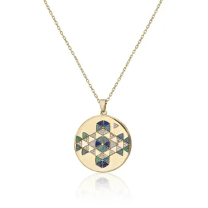 Collares Con Piedras | Collar Medalla | LINEARGENT Collar medalla motivo redondo con lapislzuli y circonitas