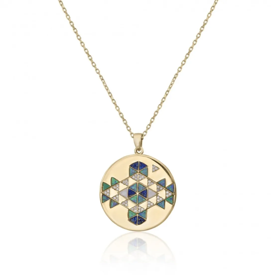 Collares Con Piedras | Collar Medalla | LINEARGENT Collar medalla motivo redondo con lapislzuli y circonitas