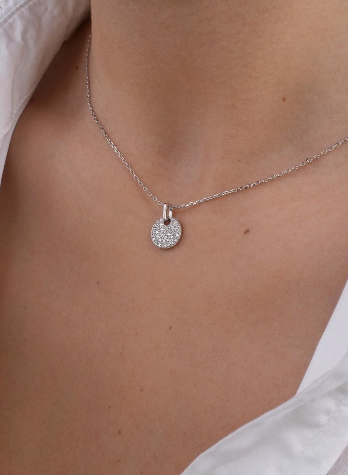 Collar Medalla | Colgante Brillante | LINEARGENT Collar medalla pequeña diseño brillante con circonitas