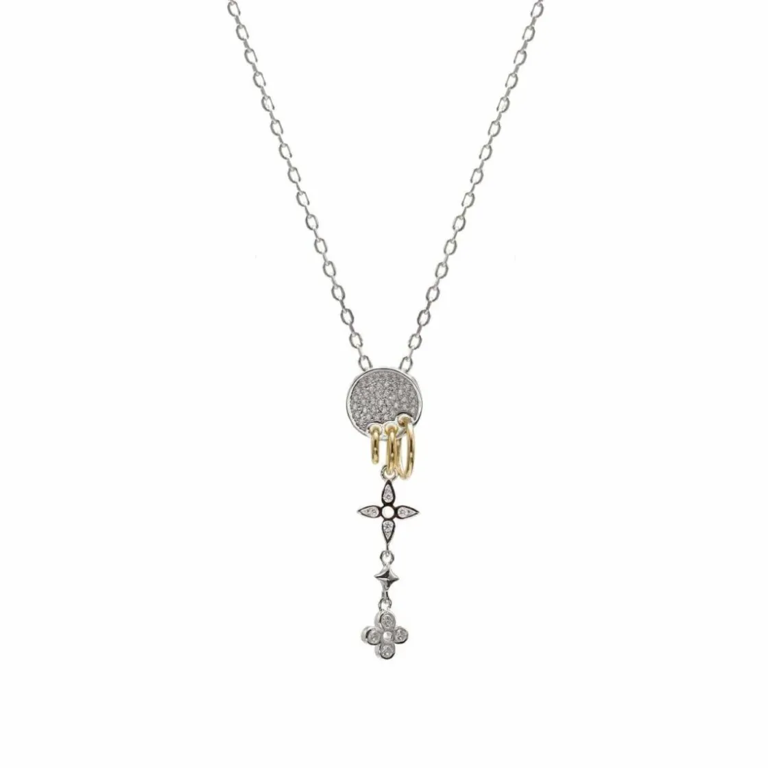 Colgantes Bicolor | LINEARGENT Collares con colgantes de plata con charms de flores y detalle de circonitas