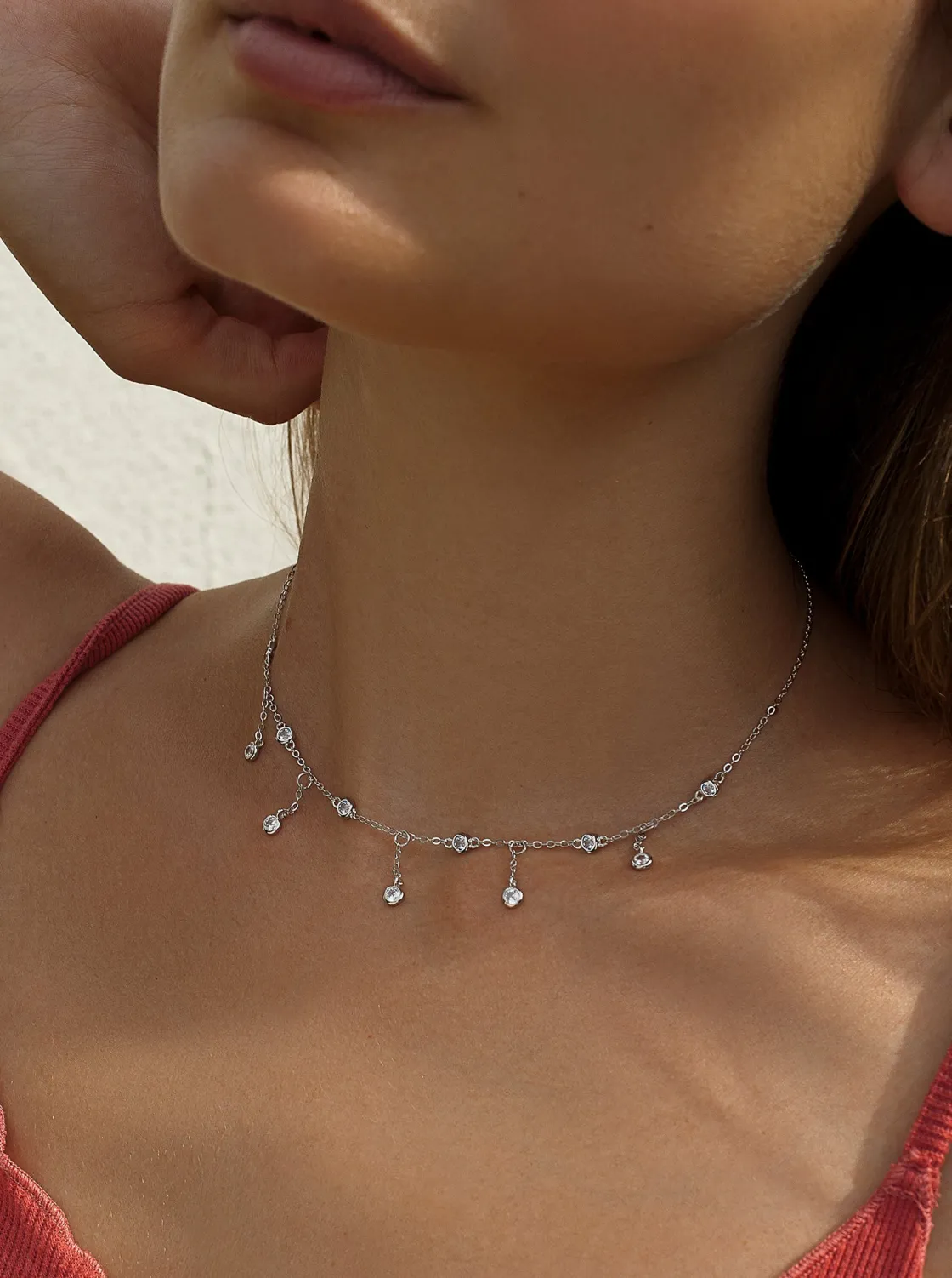 Collares Con Mini Colgantes | Collares Cortos | LINEARGENT Collares con colgantes de plata con diseño de cascada de circonitas