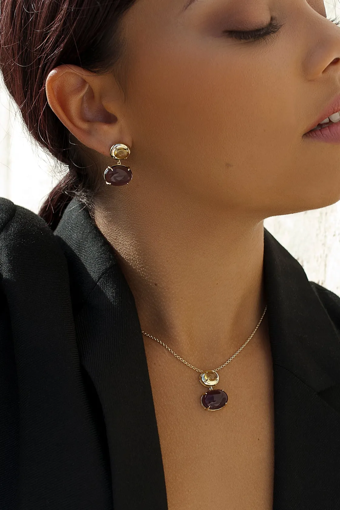 Collares Con Piedras | LINEARGENT Collares con colgantes de plata con doble circonita amatista y andratita