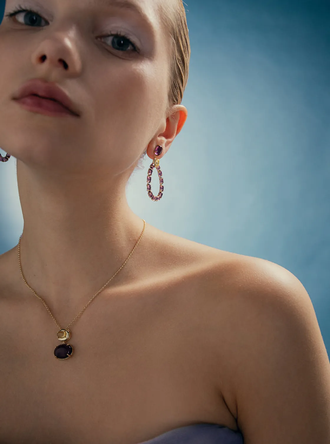 Collares Con Piedras | LINEARGENT Collares con colgantes de plata con doble circonita amatista y andratita