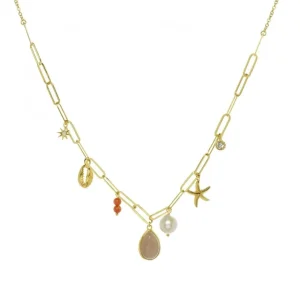 Collares Con Mini Colgantes | LINEARGENT Collares con colgantes de plata con motivo marino rose quartz y coral