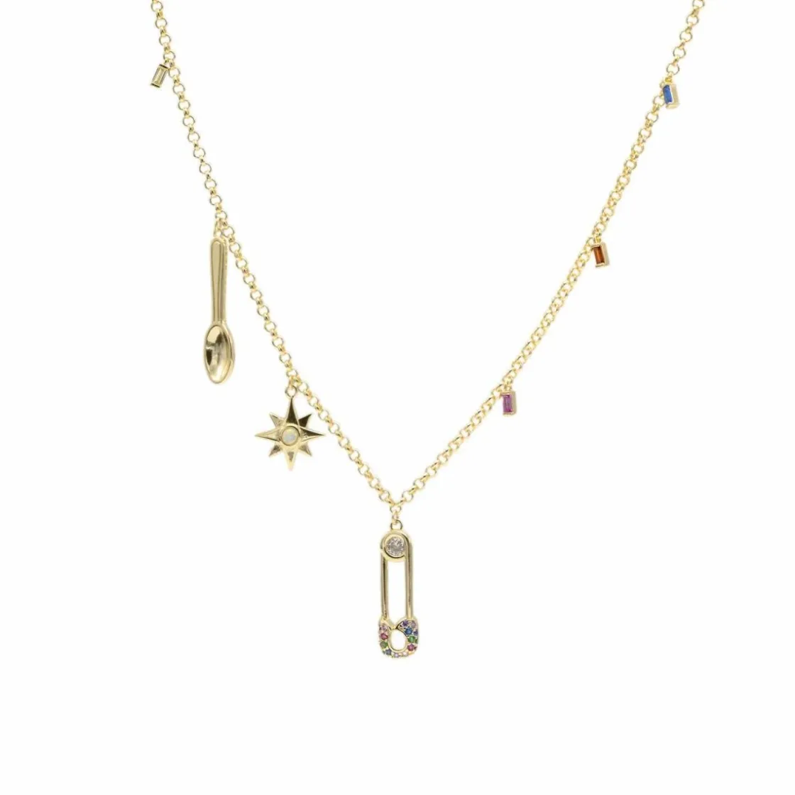Collares Con Mini Colgantes | LINEARGENT Collares con colgantes diseño de imperdible cuchara y estrella