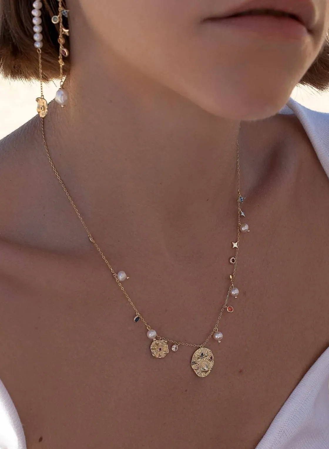 Collares Con Piedras | Colgante Perlas | LINEARGENT Collares con colgantes diseño de medalla central