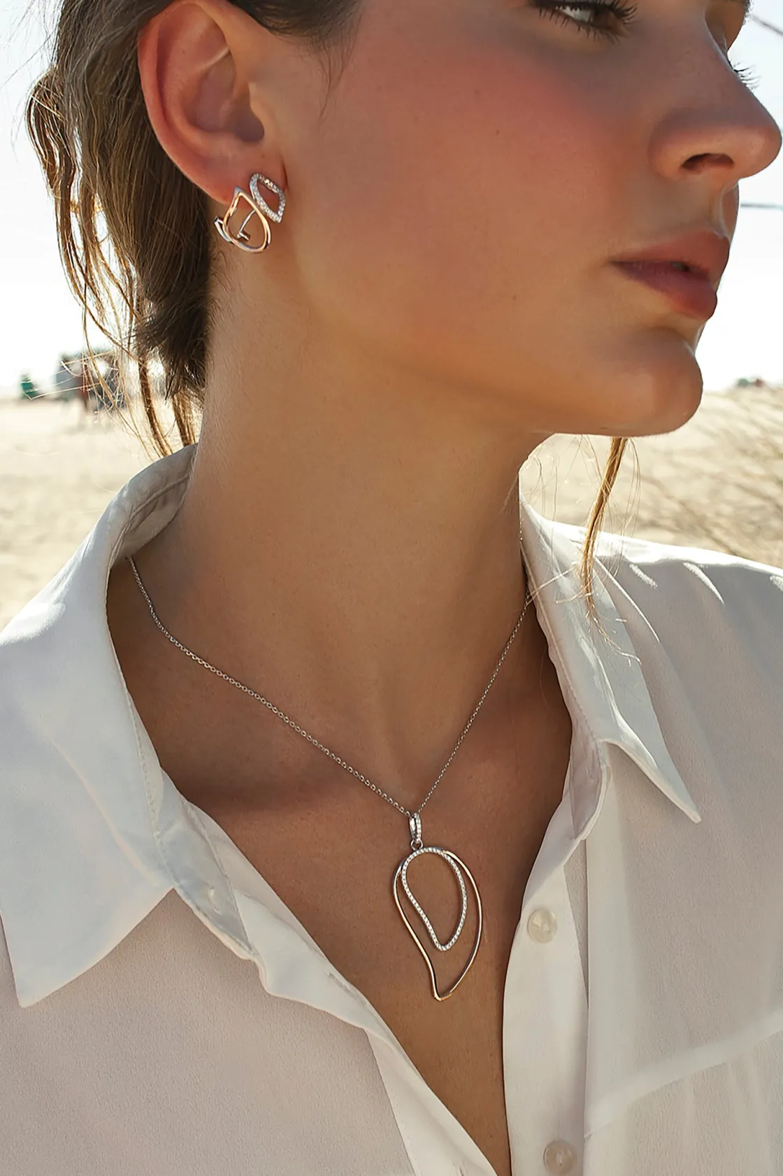 Colgantes Bicolor | Colgantes Plata Grandes | LINEARGENT Collares con colgantes diseño gotas irregulares bicolores y circonitas