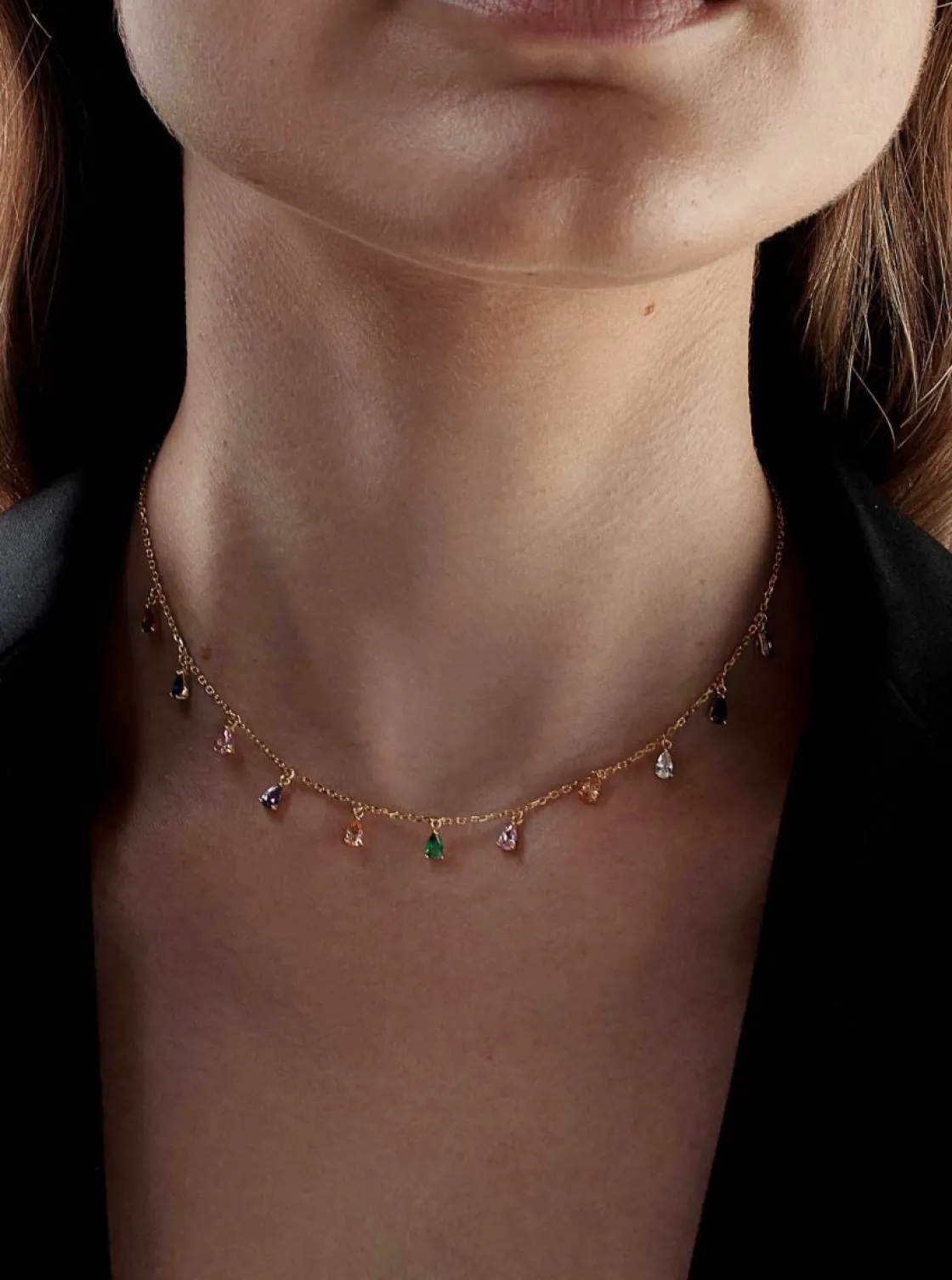 Collares Con Piedras | Collares Con Mini Colgantes | LINEARGENT Collares con colgantes plata baño en oro lágrima múlticolor