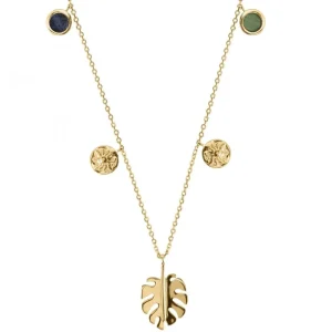 Collares Con Mini Colgantes | LINEARGENT Collares con colgantes plata baño oro diseño hoja de costilla de adán